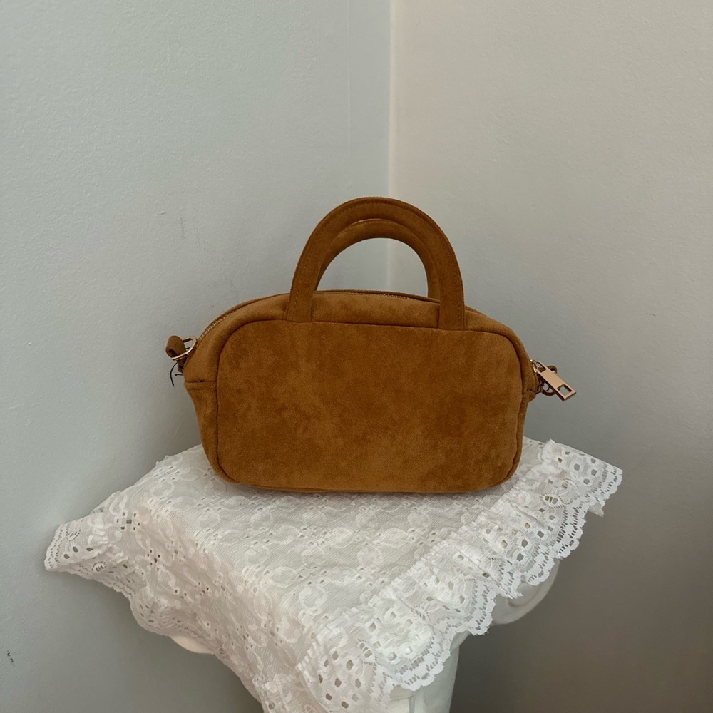 Elegant Tan Suede Mini Top Handle Bag